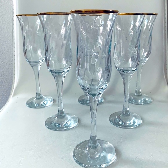 Hand Decorated 24 karat Gold 6 champagne flutes from Turkey - Picture 3 of 10